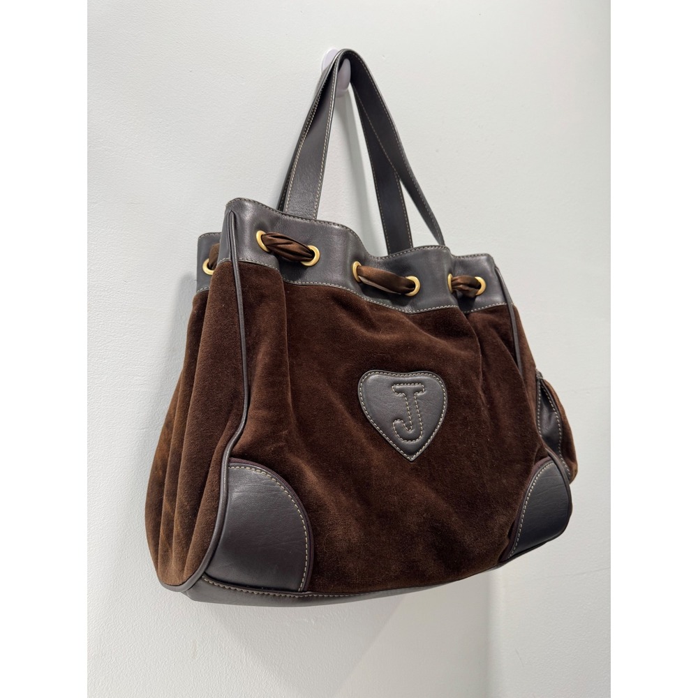 Juicy Couture Daydreamer Tote Women Large Brown Velour Fairytale Embroidery Bag